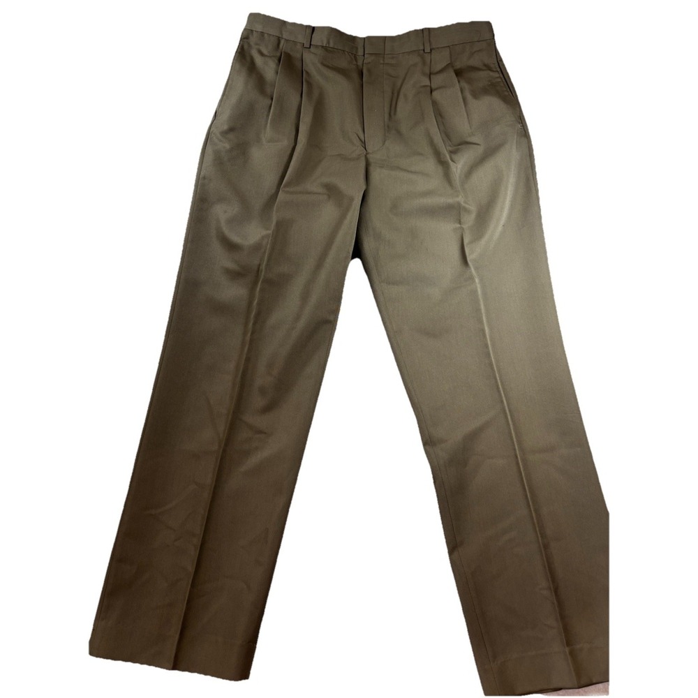 Geoffrey Beene Men's 36x32 Poly Blend‎ Taupe Pleated Dress Pants Trousers